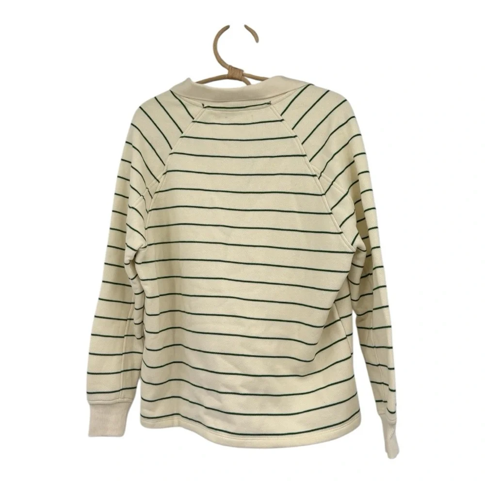 Madewell Green Stripe Crop Polo Sweatshirt Betterterry Fleece Varsity NWT XXS
